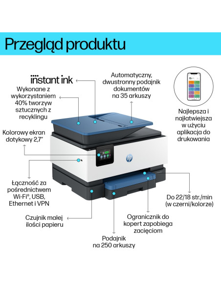 Hp Officejet Pro Produkt 9125E Bezprzewodowe All-In-One W Kolorze Drukarka, Instant Ink  Drukowanie Dwustronne