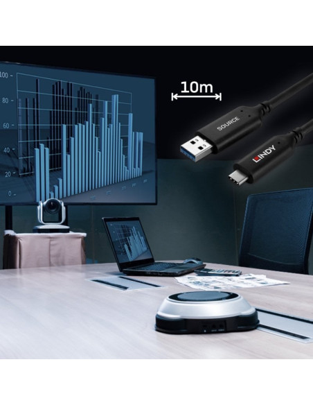 10M Kabel Hybrydowy Usb 3.2 Gen 1 Typu A Do C Lindy