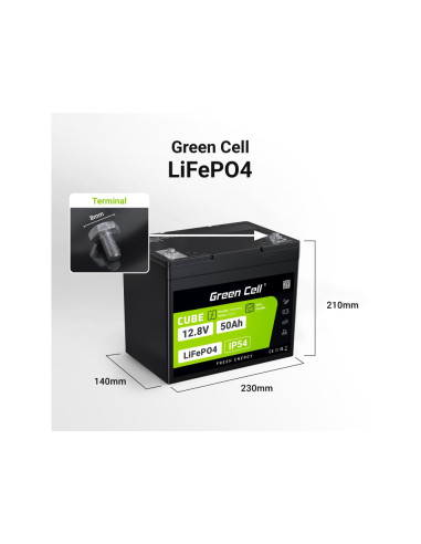 Green Cell Cube Akumulator Lifepo4 50Ah 12V/12.8V 640Wh Lfpgc12V50Ah