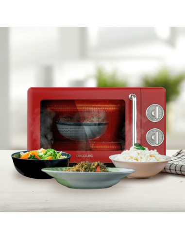Cecotec 01710 Kuchenka Mikrofalowa Czerwony, Stal Nierdzewna Mikrofalówka Grill Blat 20 L 700 W