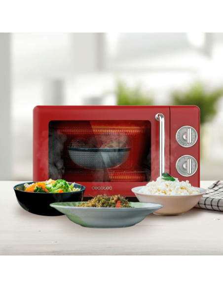 Cecotec 01710 Kuchenka Mikrofalowa Czerwony, Stal Nierdzewna Mikrofalówka Grill Blat 20 L 700 W