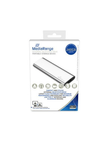 Mediarange Mr1101 Zewnętrzny Dysk Ssd 240 Gb Usb Type-C 3.2 Gen 2 (3.1 Gen 2) Srebrny