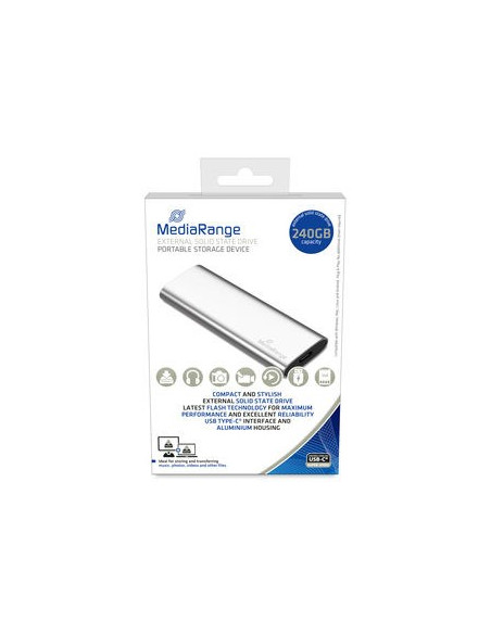 Mediarange Mr1101 Zewnętrzny Dysk Ssd 240 Gb Usb Type-C 3.2 Gen 2 (3.1 Gen 2) Srebrny