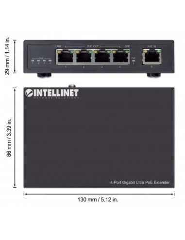 Intellinet 561617 Przedłużacz Sieciowy Nadajnik Sieciowy Czarny 10, 100, 1000 Mbit/S