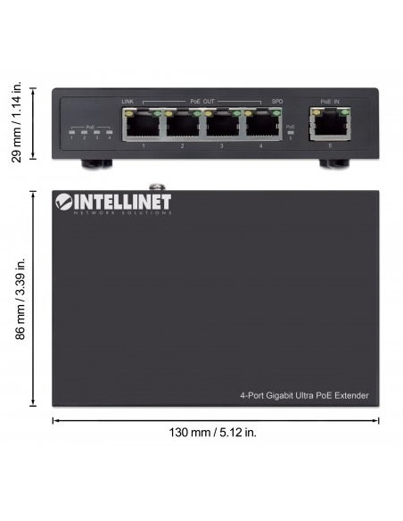 Intellinet 561617 Przedłużacz Sieciowy Nadajnik Sieciowy Czarny 10, 100, 1000 Mbit/S
