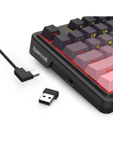 Redragon K728Sp-Rgb-Pro Antonium Pro Klawiatura Usb + Rf Wireless + Bluetooth Czarny, Różowy