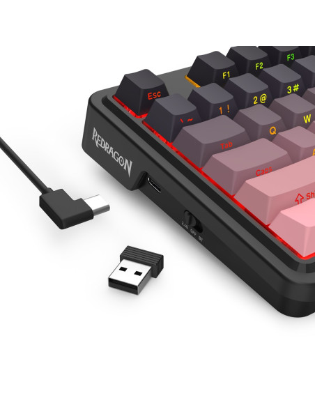 Redragon K728Sp-Rgb-Pro Antonium Pro Klawiatura Usb + Rf Wireless + Bluetooth Czarny, Różowy