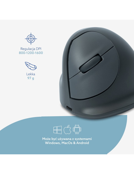 R-Go Tools Mysz Pionowa R-Go He Basic, Mysz Ergonomiczna, Rozmiar Medium (Długość Dłoni 165-185 Mm), Dla Leworęcznych, Bluetooth
