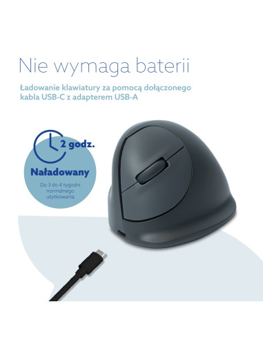 R-Go Tools Mysz Pionowa R-Go He Basic, Mysz Ergonomiczna, Rozmiar Medium (Długość Dłoni 165-185 Mm), Dla Leworęcznych, Bluetooth