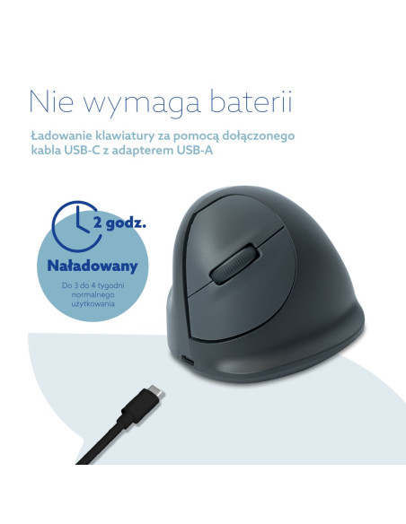 R-Go Tools Mysz Pionowa R-Go He Basic, Mysz Ergonomiczna, Rozmiar Medium (Długość Dłoni 165-185 Mm), Dla Leworęcznych, Bluetooth