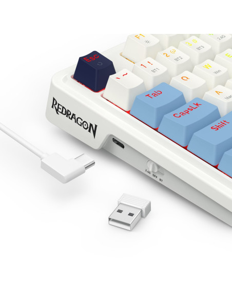 Redragon K728Wbb-Rgb-Pro Antonium Pro Klawiatura Usb + Rf Wireless + Bluetooth Biały, Niebieski
