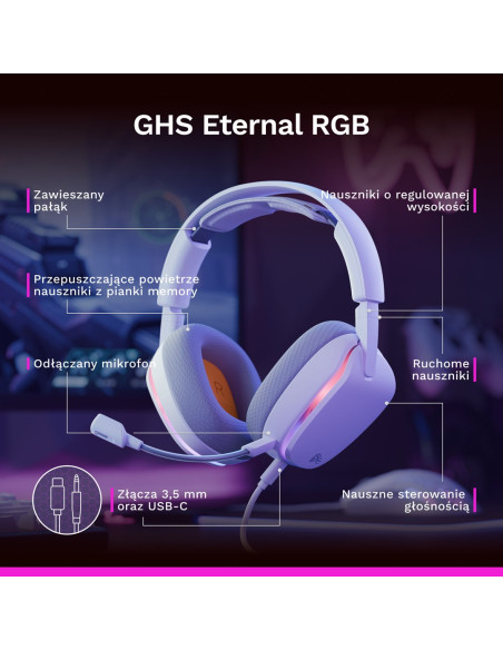 Glorious Gaming Glorious Ghs Eternal Rgb – Gamingowe Słuchawki Stereo Rgb Do Pc, Ps5, Ps4, Switcha – Niestandardowo Dostrojone P
