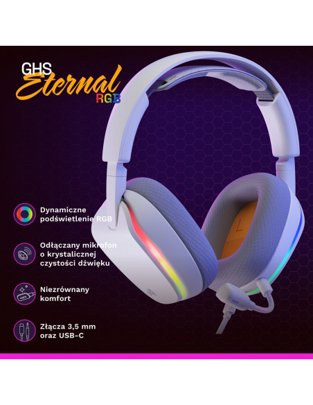 Glorious Gaming Glorious Ghs Eternal Rgb – Gamingowe Słuchawki Stereo Rgb Do Pc, Ps5, Ps4, Switcha – Niestandardowo Dostrojone P