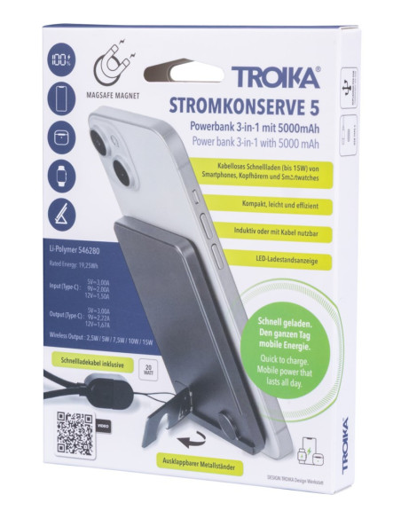 Troika Pop50 5000 Mah Bezprzewodowe Ładowanie Szary, Czarny