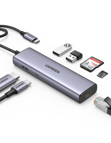 Ugreen Usb-C To 2*Usb3.0+Hdmi+Rj 45+Sd&Tf+Pd Port Hub