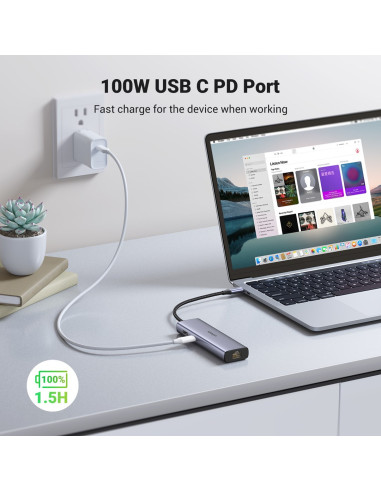 Ugreen Usb-C To 2*Usb3.0+Hdmi+Rj 45+Sd&Tf+Pd Port Hub