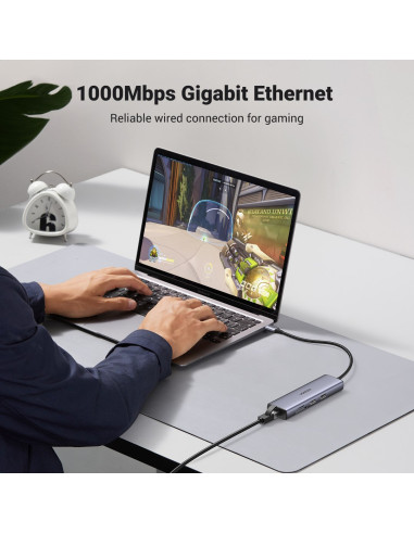 Ugreen Usb-C To 2*Usb3.0+Hdmi+Rj 45+Sd&Tf+Pd Port Hub