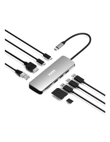 Port Designs 900164 Stacja Dokująca Przewodowa Usb 3.2 Gen 1 (3.1 Gen 1) Type-C Stal Nierdzewna