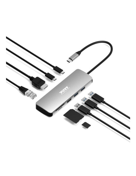 Port Designs 900164 Stacja Dokująca Przewodowa Usb 3.2 Gen 1 (3.1 Gen 1) Type-C Stal Nierdzewna