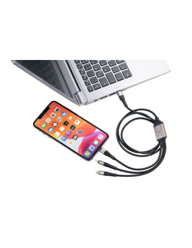 Troika Dreizack Pro Kabel Usb 1,2 M Usb C Usb C/Micro Usb-A/Lightning 100 W Czarny, Szary