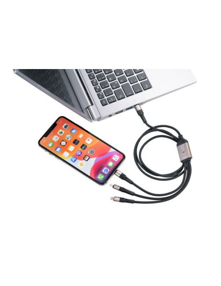 Troika Dreizack Pro Kabel Usb 1,2 M Usb C Usb C/Micro Usb-A/Lightning 100 W Czarny, Szary