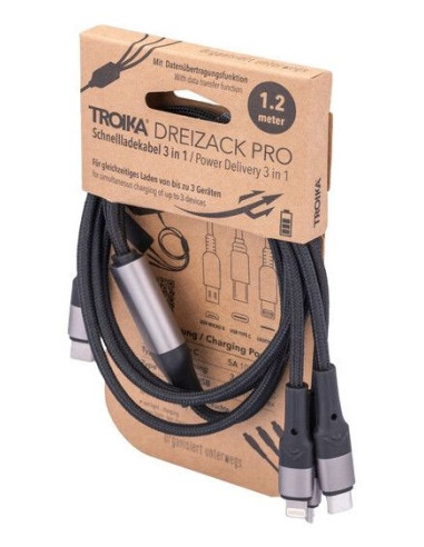 Troika Dreizack Pro Kabel Usb 1,2 M Usb C Usb C/Micro Usb-A/Lightning 100 W Czarny, Szary