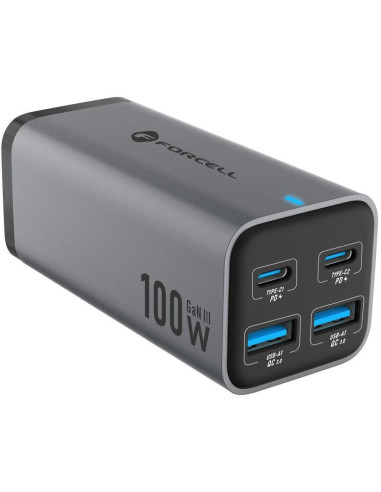 Ładowarka Biurkowa Forcell F-Energy Gan Iii 2X Usb-C 2X Usb-A Qc 4.0 Pd 5A 100W Vt-49 Szara