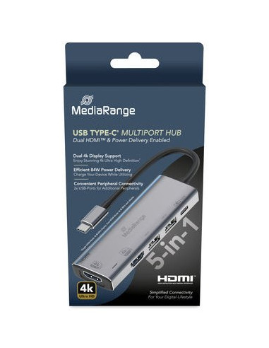Mediarange Mrcs511 Huby I Koncentratory Usb Type-C 480 Mbit/S Srebrny