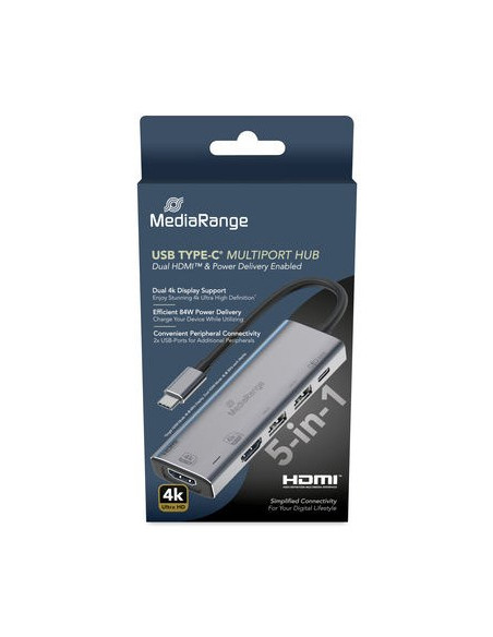 Mediarange Mrcs511 Huby I Koncentratory Usb Type-C 480 Mbit/S Srebrny
