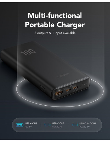 Veger T100 Bank Mocy Litowo-Jonowa (Li-Ion) 20000 Mah Czarny