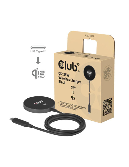 Club3D Cac-3027 Ładowarka Do Urządzeń Przenośnych Smartfon, Uniwersalne Czarny Dc Bezprzewodowe Ładowanie Szybkie Ładowanie Wewn