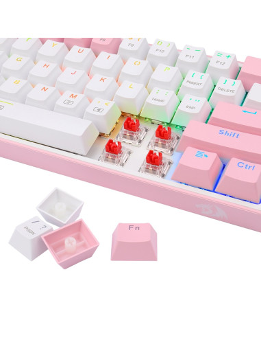 Redragon K617-Rgb Fizz Rgb White/Pink Klawiatura Usb Różowy, Biały