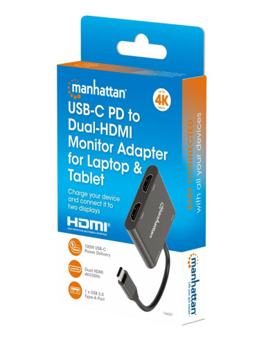 Manhattan 154321 Adapter Kablowy 0,15 M Usb Type-C 2 X Hdmi Czarny
