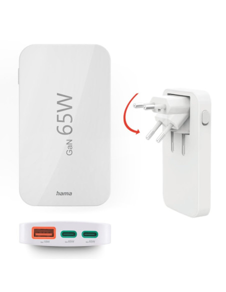 Hama 00201976 Ładowarka Do Urządzeń Przenośnych Laptop, Power Bank, Smartfon, Tablet Biały Prąd Przemienny Szybkie Ładowanie Wew
