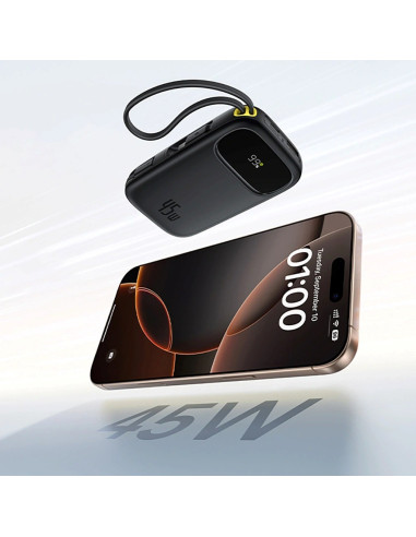 Baseus Enerfill Fc31 Powerbank Z Wyświetlaczem Cyfrowym Z 2 Wbudowanymi Kablami Usb-C 20000Mah 45W Czarny
