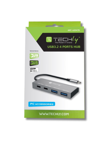 Techly Iusb32C-Hub4Ac2 Stacja Dokująca Przewodowa Usb 3.2 Gen 1 (3.1 Gen 1) Type-C Srebrny