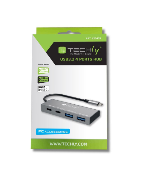 Techly Iusb32C-Hub4Ac2 Stacja Dokująca Przewodowa Usb 3.2 Gen 1 (3.1 Gen 1) Type-C Srebrny