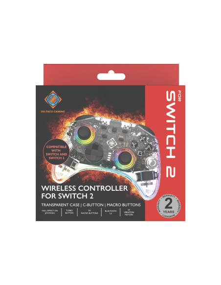 Deltaco Gaming Gam-198-T Kontroler Gier Przezroczysty Bluetooth/Usb Gamepad Nintendo Switch, Nintendo Switch 2, Nintendo Switch 