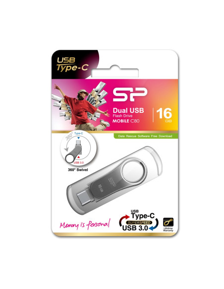 Silicon Power Mobile C80 Pamięć Usb 16 Gb Usb Type-A / Usb Type-C 3.0 (3.1 Gen 1) Tytan
