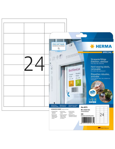 Herma 4573 Samoprzylepne Etykiety Wyjmowana Biały 480 Szt.