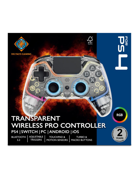 Deltaco Gaming Gam-169-T Kontroler Gier Przezroczysty Bluetooth/Usb Gamepad Android, Nintendo Switch, Pc, Playstation 4, Ios