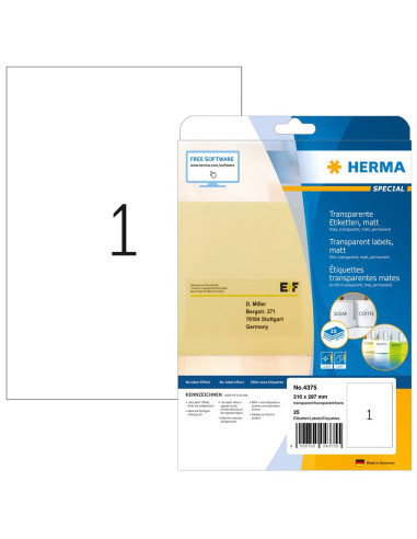 Herma 4375 Etykiet Do Nadruku Przezroczysty Samoprzylepne Etykiety Do Drukowania
