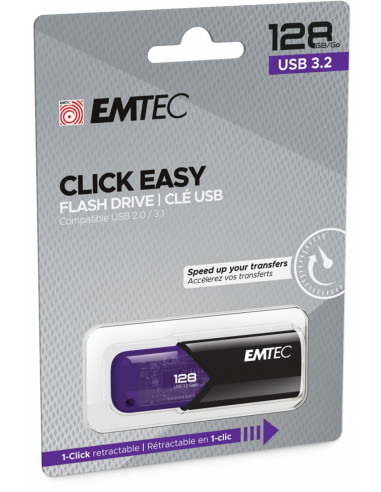 Emtec Click Easy Pamięć Usb 128 Gb Usb Typu-A 3.2 Gen 1 (3.1 Gen 1) Czarny, Fioletowy