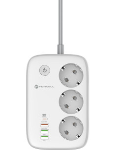 Listwa Sieciowa Forcell F-Energy 3X Schuko, Usb-C 30W, 3X Usb-A Qc3.0 Pd Wifi Tuya 2500W 10A