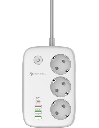 Listwa Sieciowa Forcell F-Energy 3X Schuko, Usb-C 30W, 3X Usb-A Qc3.0 Pd Wifi Tuya 2500W 10A