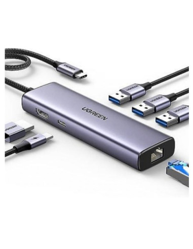 Ugreen 15598 Huby I Koncentratory Usb 3.2 Gen 1 (3.1 Gen 1) Type-C 5000 Mbit/S Srebrny