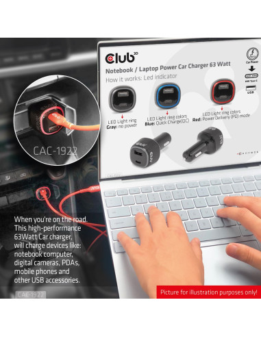 Club3D Cac-1922 Ładowarka Do Urządzeń Przenośnych Laptop Czarny Zapalniczka Automatyczna