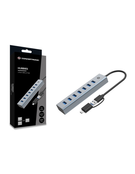 Conceptronic Hubbies21G Huby I Koncentratory Usb 3.2 Gen 1 (3.1 Gen 1) Type-A 5000 Mbit/S Szary