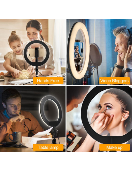 Lampa Pierścieniowa 10" Led 12W Ze Statywem 1,1M Maclean Energy Mce610, Samowyzwalacz Bluetooth, Możliwość Zmiany Barwy 3200K-56