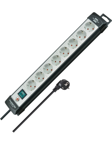 Brennenstuhl 1951580101 Regleta, 230 V, Negro Y Gris Claro, 49 Cm Rozgałęziacz 5 M 8 X Gniazdo Sieciowe Wewnętrzna Czarny, Jasno